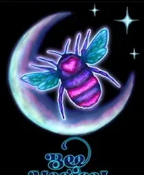 Bee Magical. The Bee Magical emblem: a neon bee on a crescent moon.